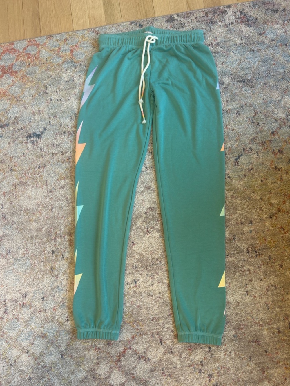 P.J. Salvage Teal Drawstring Joggers with Pastel Chevron Sides